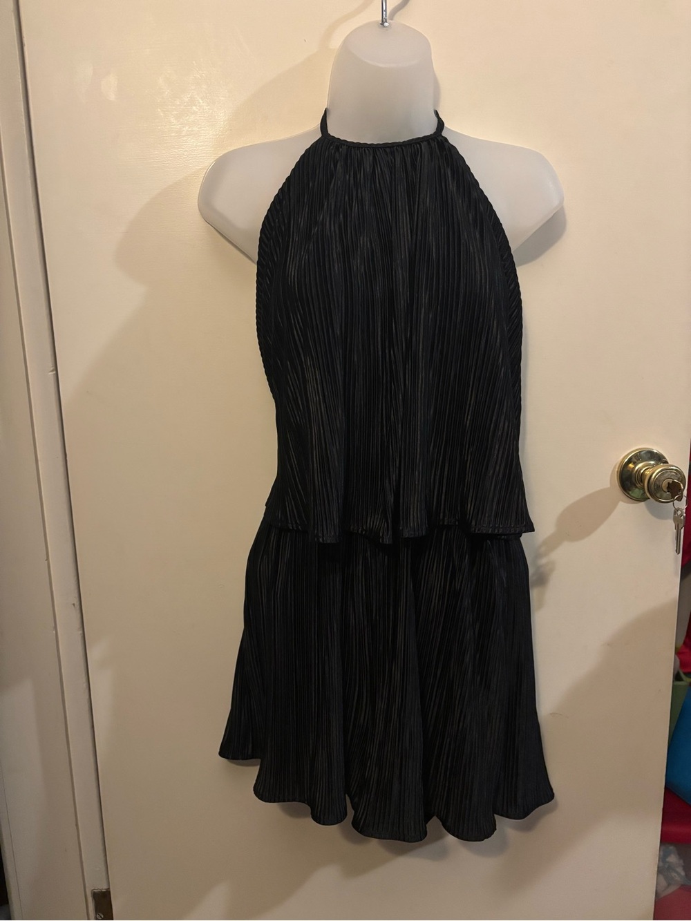 Black Halter Pleated Romper